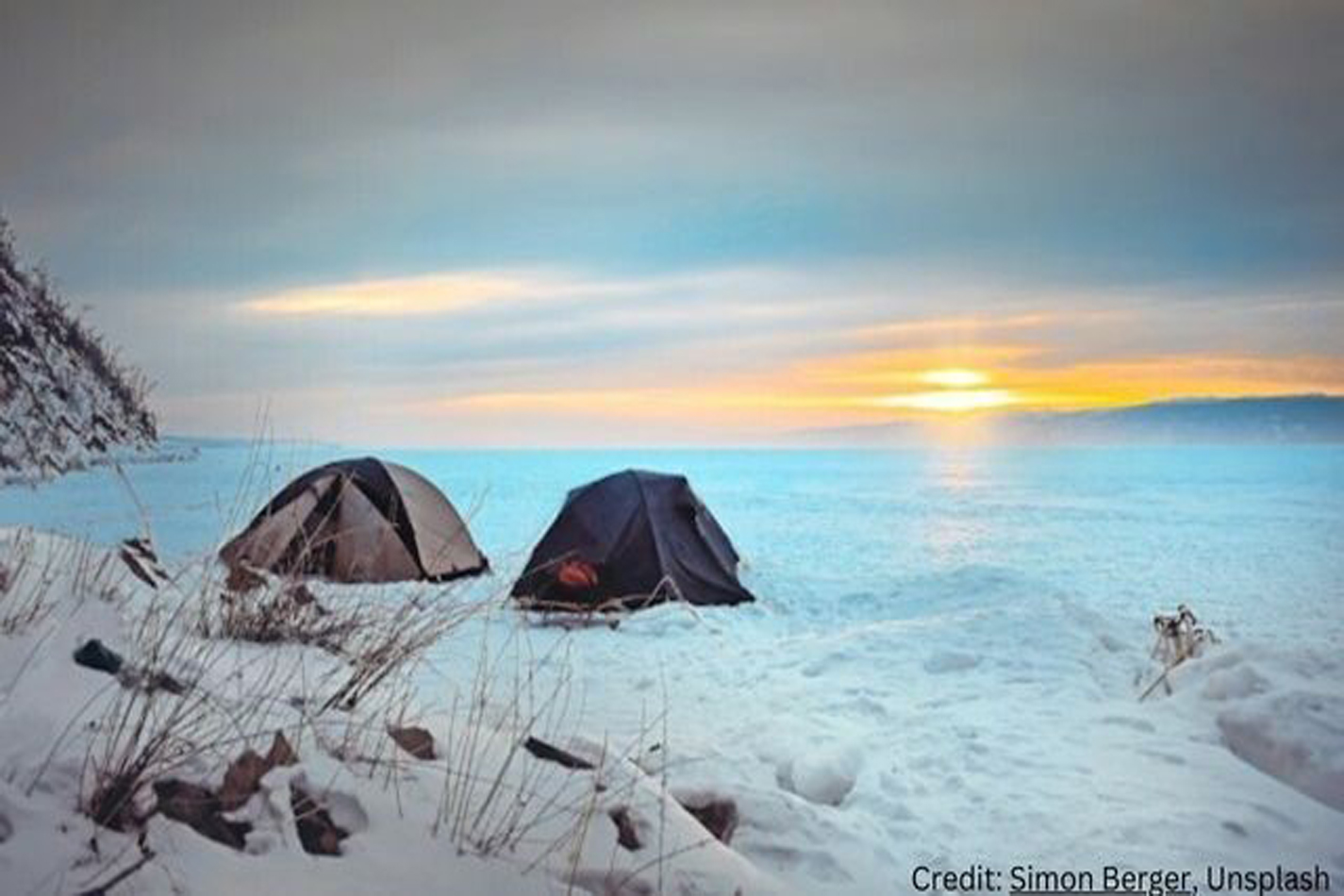 image alt text or alt attributes: Winter Camping, Sunset